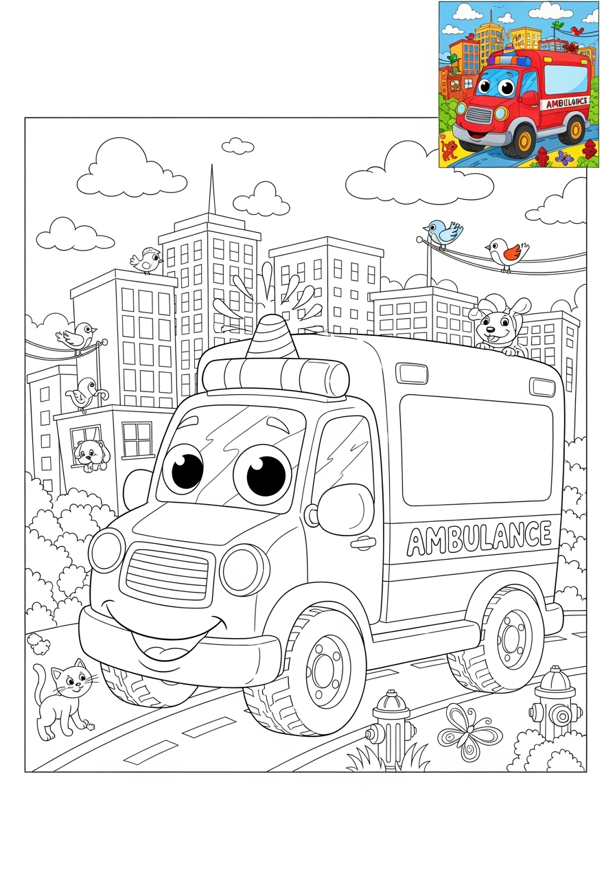 advanced vehicles Emergency Vehicles ambulance kids coloring page 1