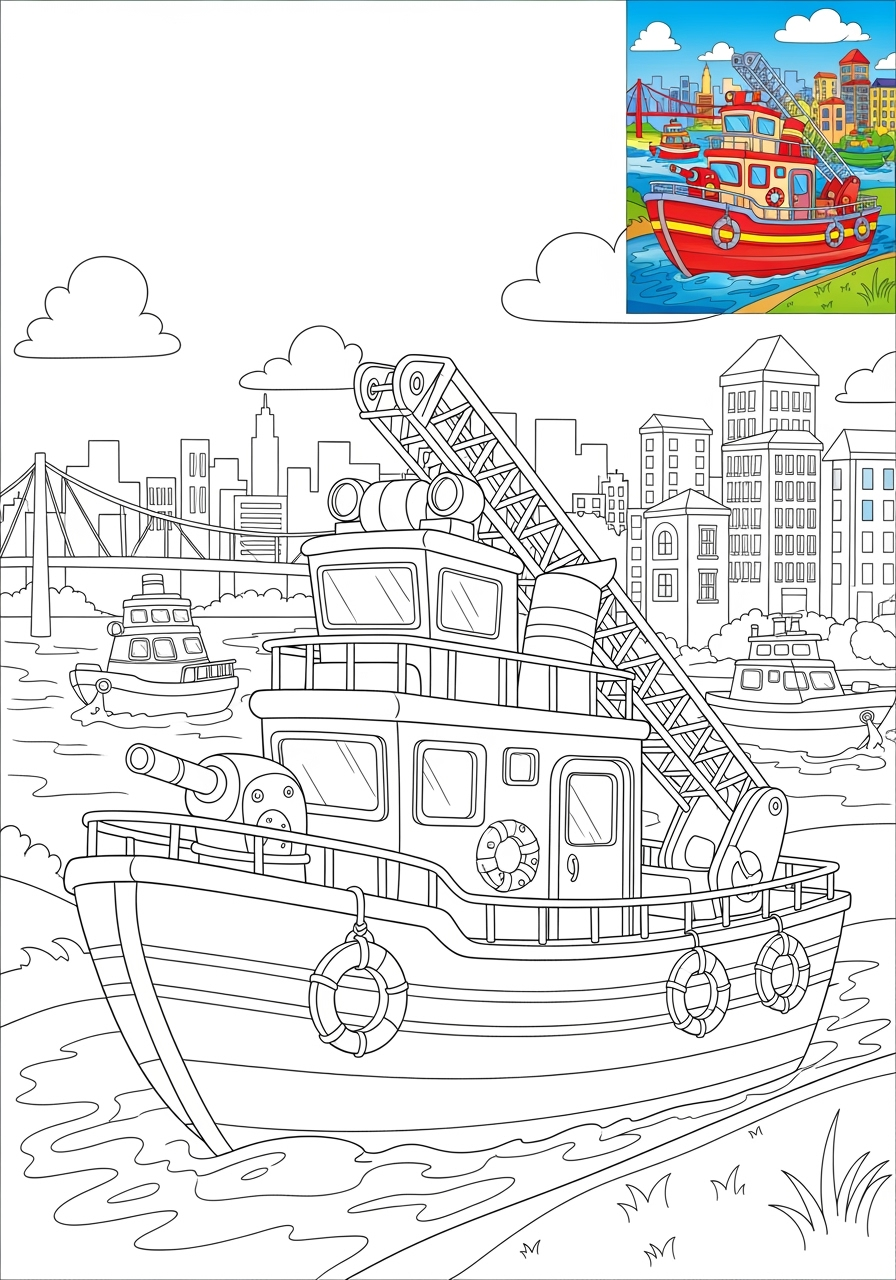 advanced vehicles Emergency Vehicles fire boat kids coloring page 0