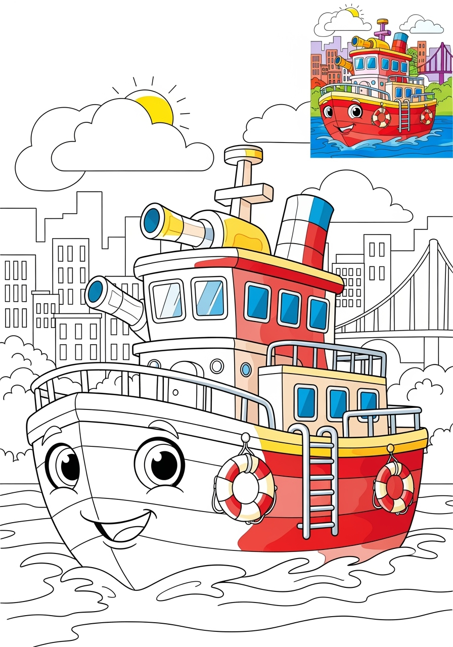 advanced vehicles Emergency Vehicles fire boat kids coloring page 1
