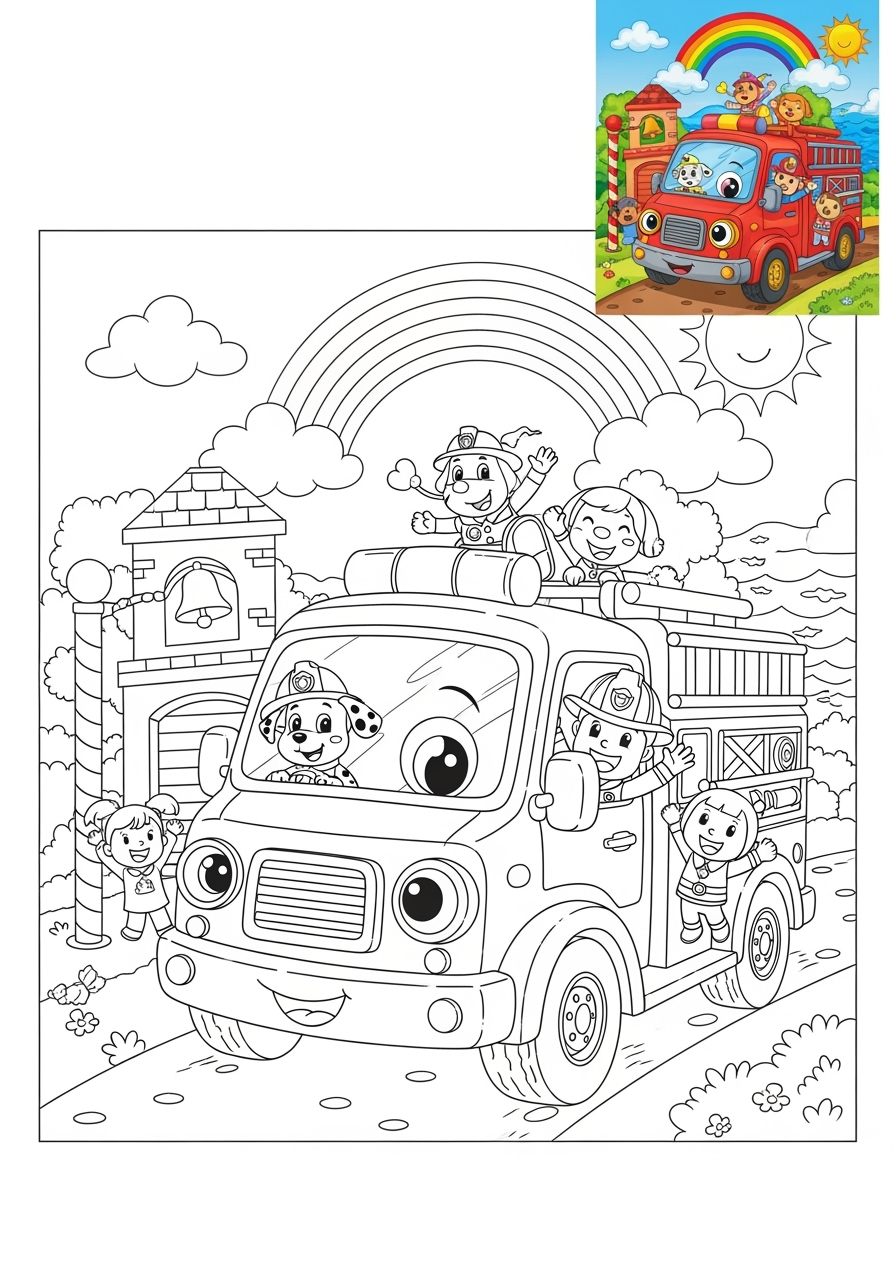 advanced vehicles Emergency Vehicles fire truck kids coloring page 1