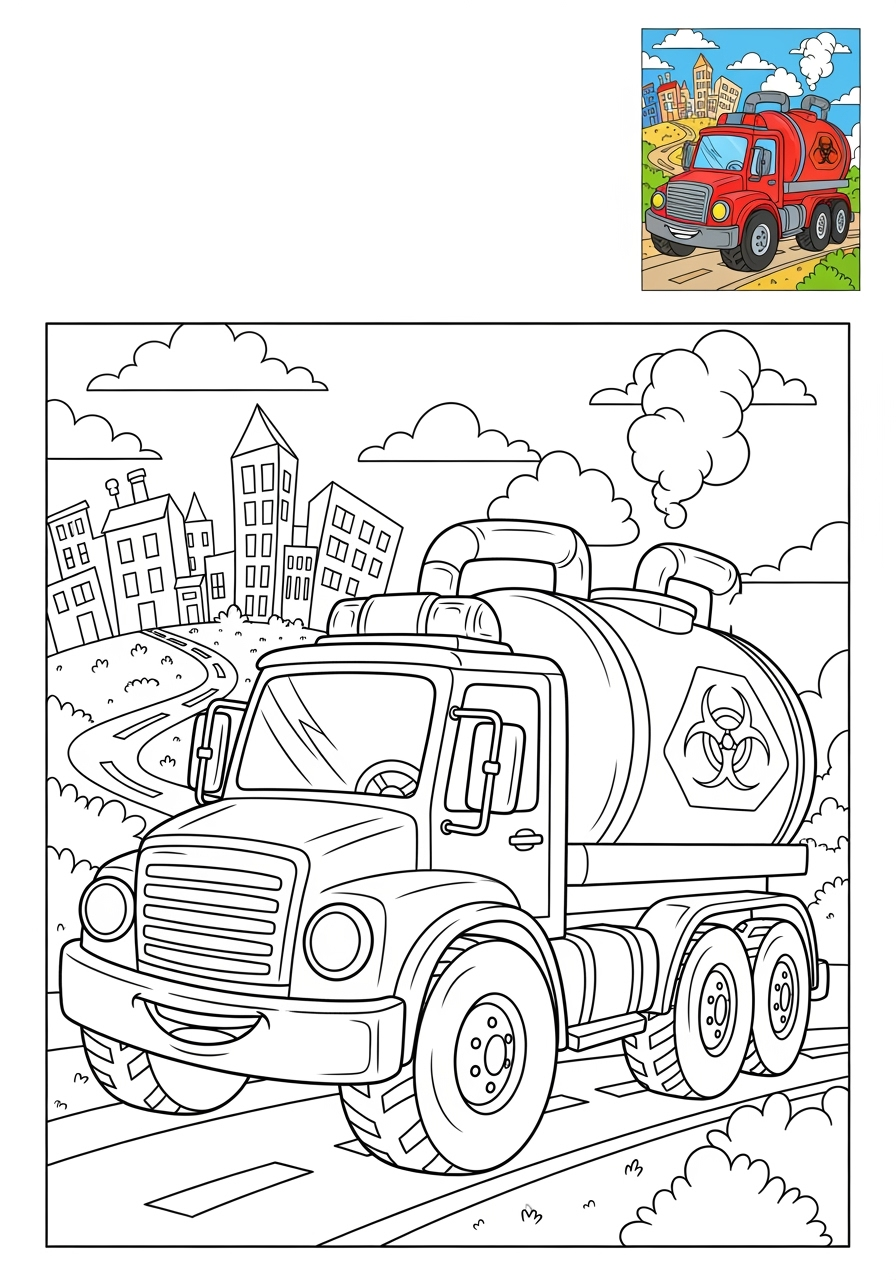 advanced vehicles Emergency Vehicles hazmat truck kids coloring page 1