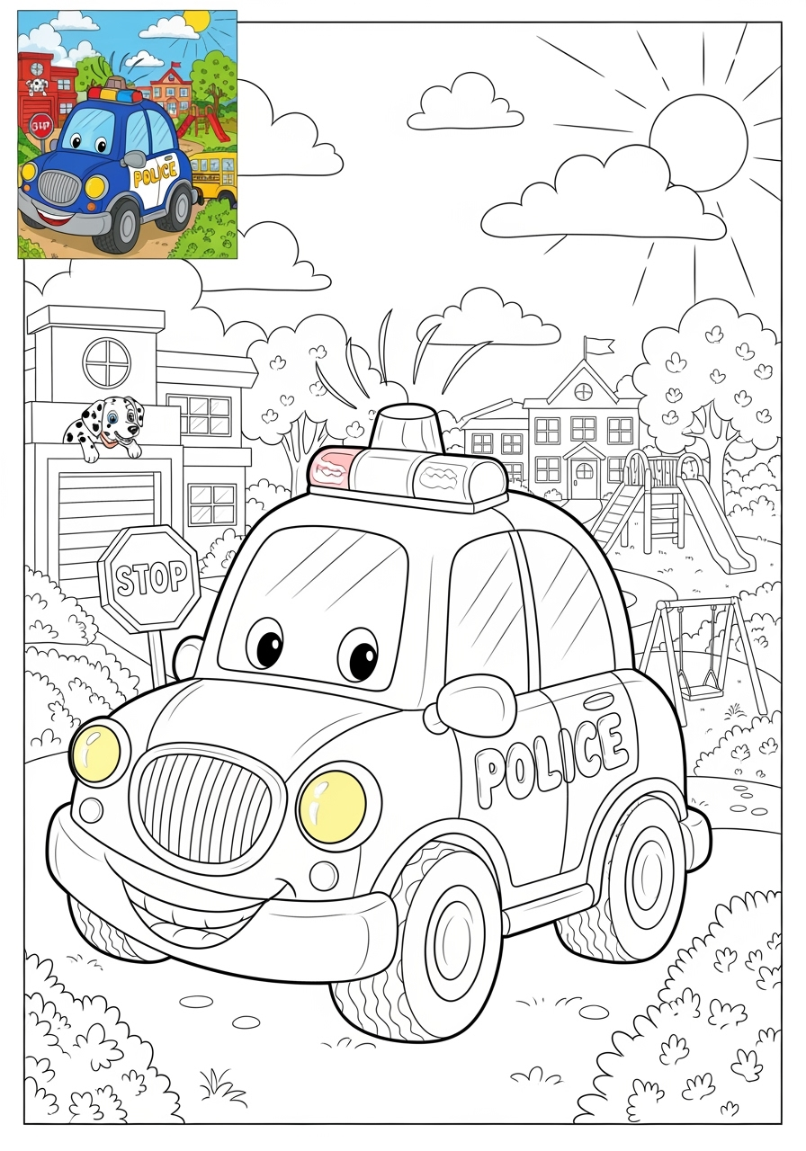advanced vehicles Emergency Vehicles police car kids coloring page 1