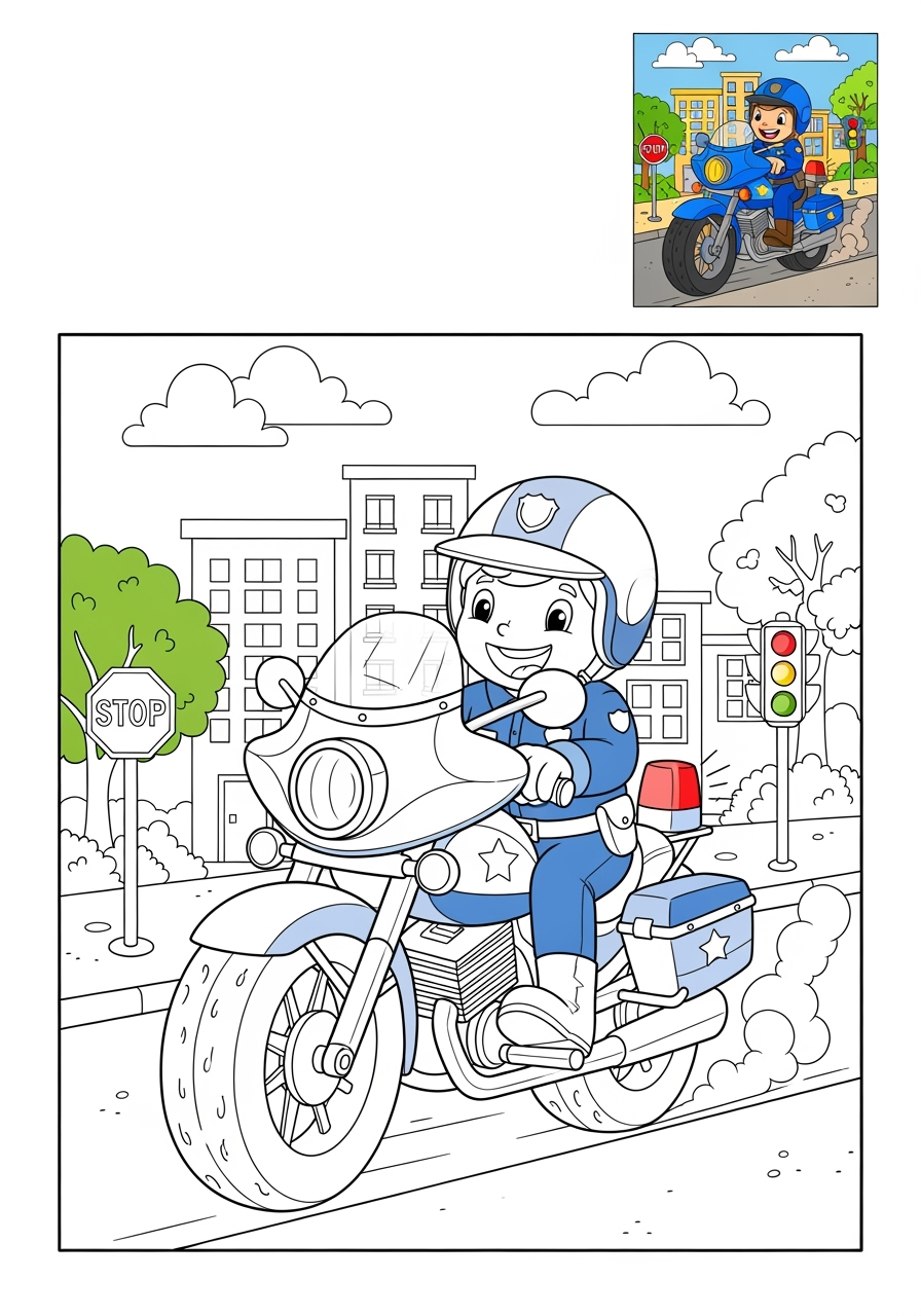 advanced vehicles Emergency Vehicles police motorcycle kids coloring page 0