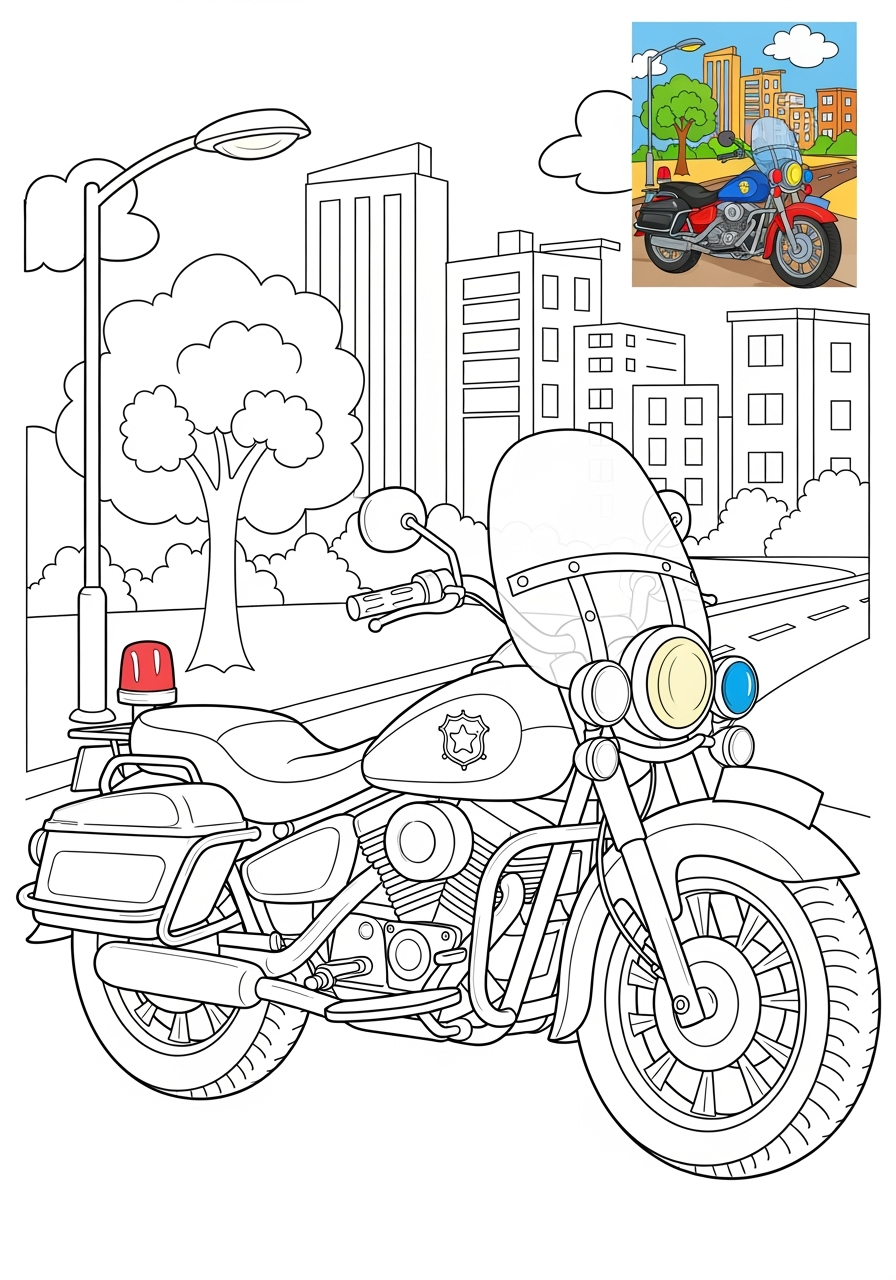 advanced vehicles Emergency Vehicles police motorcycle kids coloring page 1