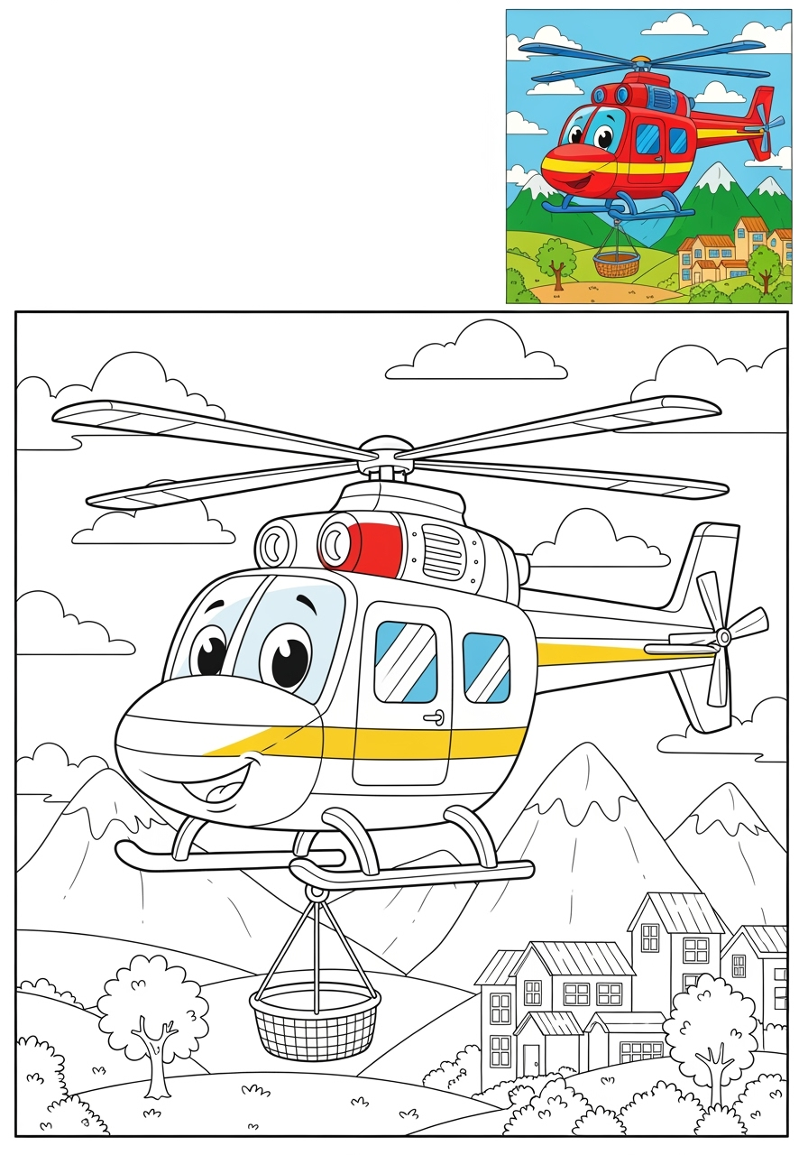 advanced vehicles Emergency Vehicles rescue helicopter kids coloring page 0