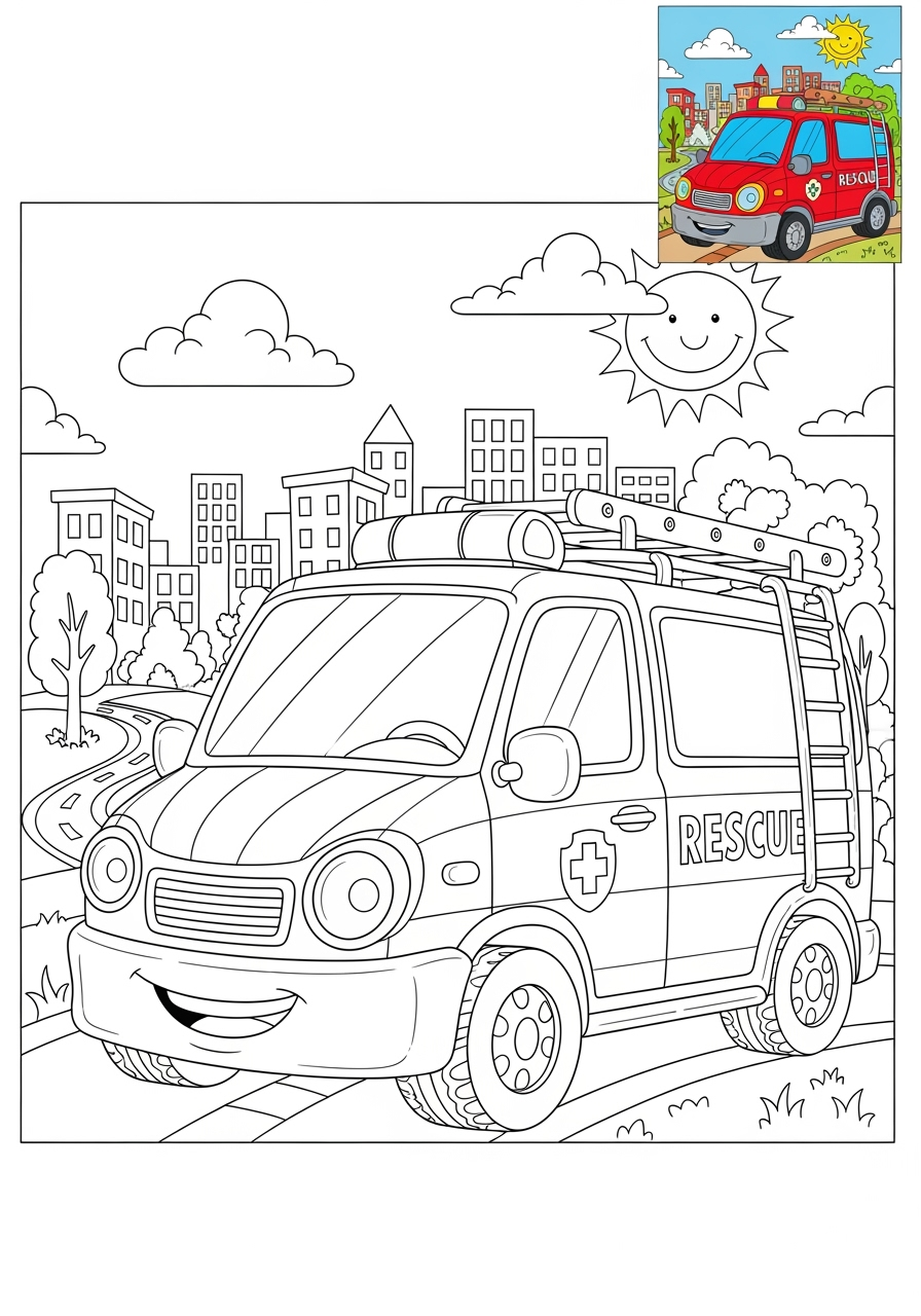 advanced vehicles Emergency Vehicles rescue van kids coloring page 0