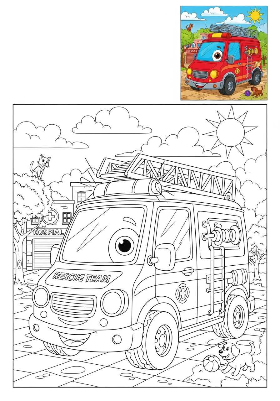 advanced vehicles Emergency Vehicles rescue van kids coloring page 1