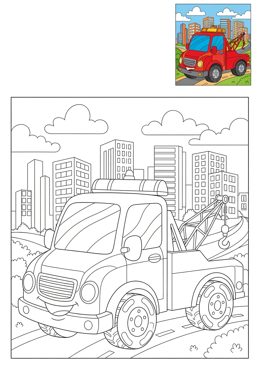 advanced vehicles Emergency Vehicles tow truck kids coloring page 1