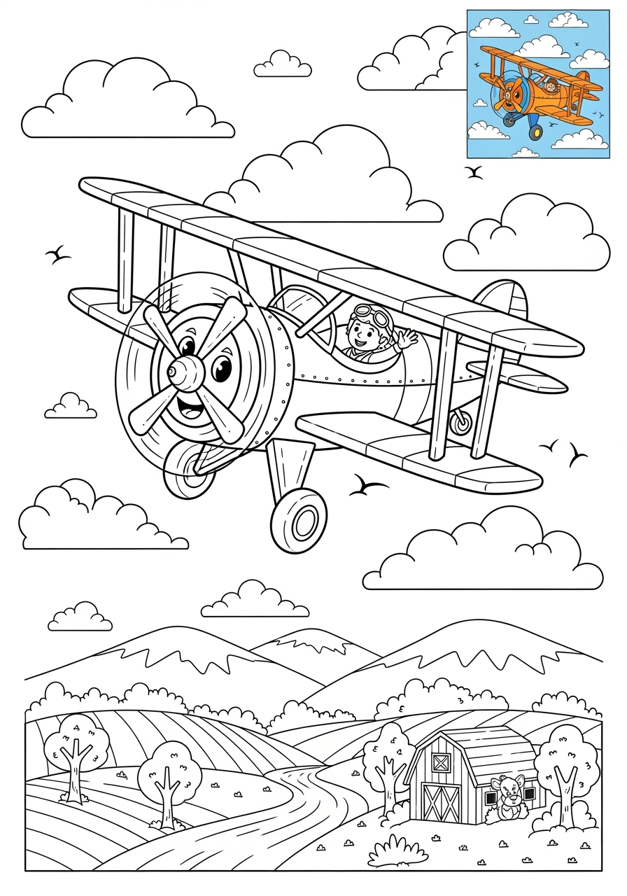 advanced vehicles Giao Thông Hàng Không biplane kids coloring page 0