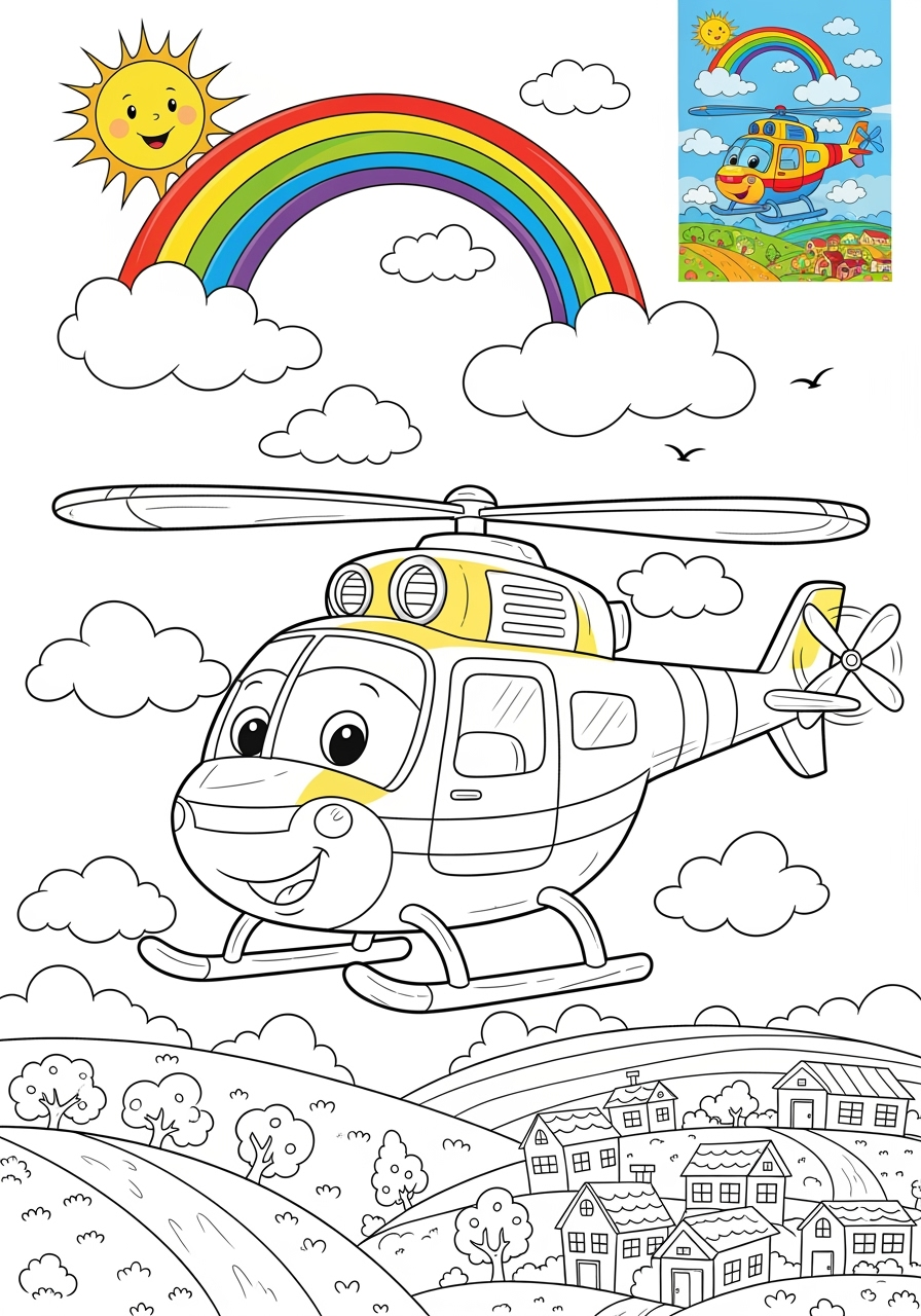 advanced vehicles Giao Thông Hàng Không helicopter kids coloring page 0