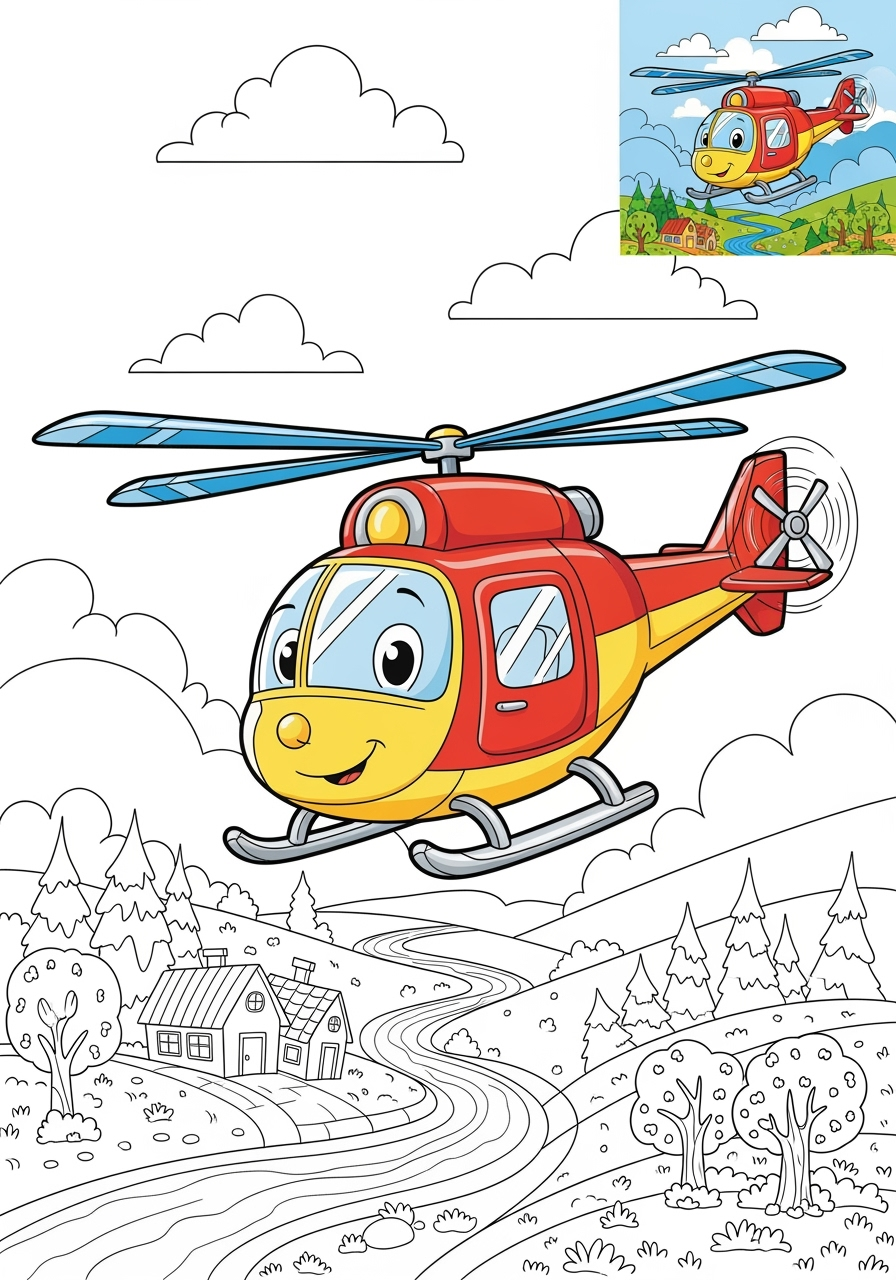 advanced vehicles Giao Thông Hàng Không helicopter kids coloring page 1