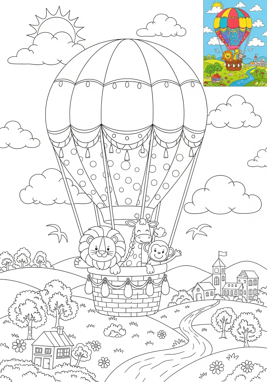 advanced vehicles Giao Thông Hàng Không hot air balloon kids coloring page 0