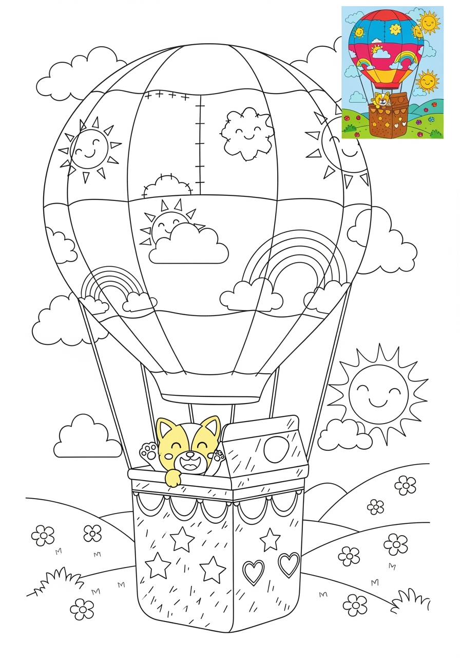 advanced vehicles Giao Thông Hàng Không hot air balloon kids coloring page 1