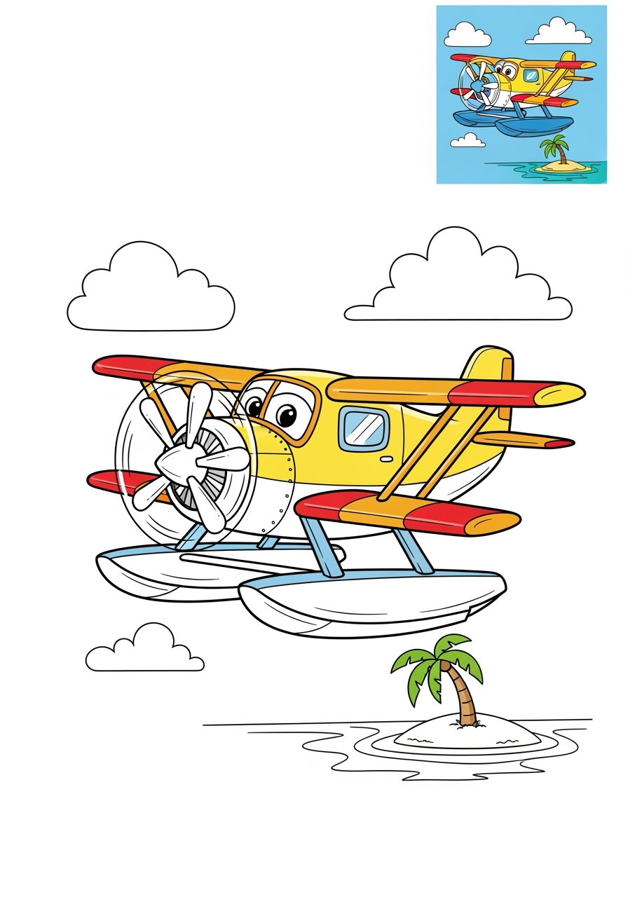 advanced vehicles Giao Thông Hàng Không seaplane kids coloring page 0
