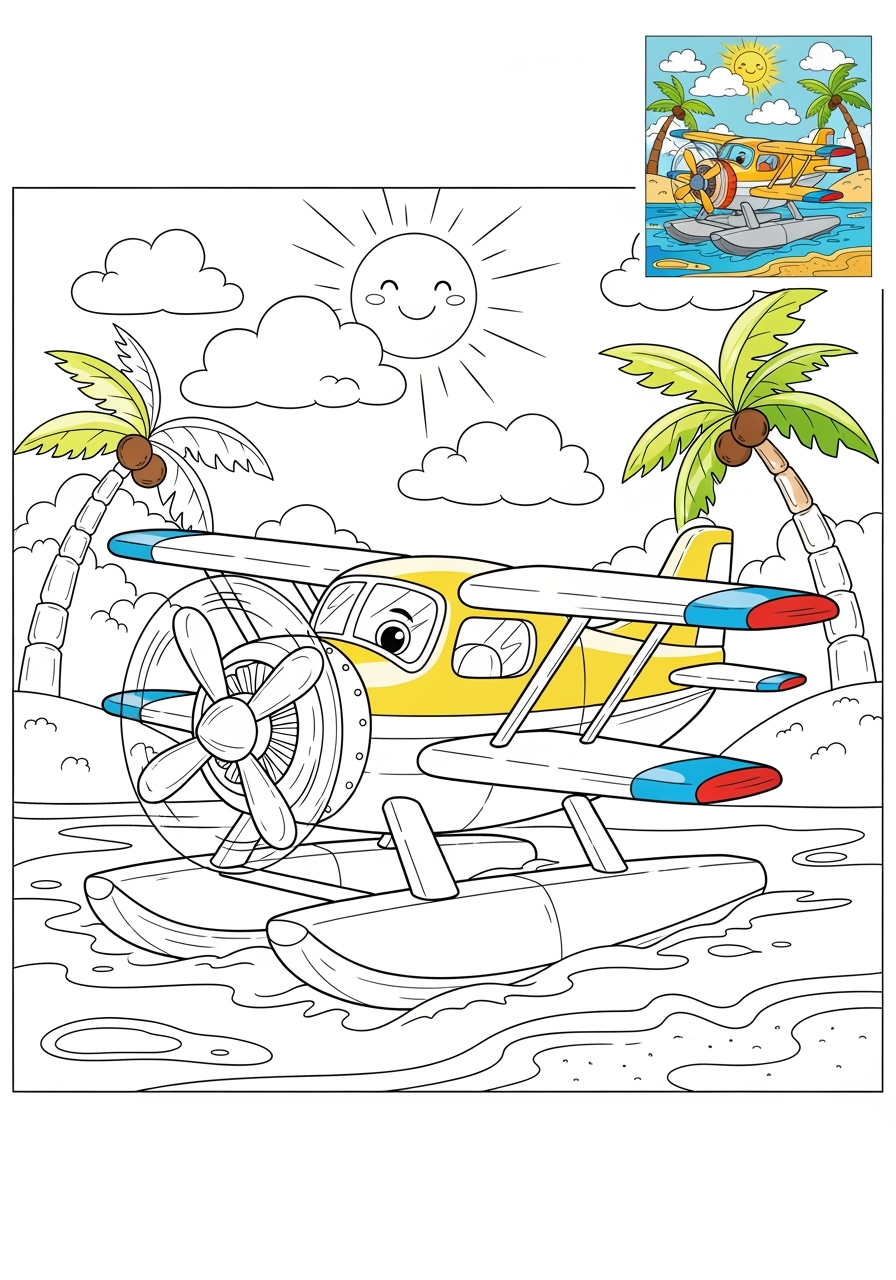 advanced vehicles Giao Thông Hàng Không seaplane kids coloring page 1