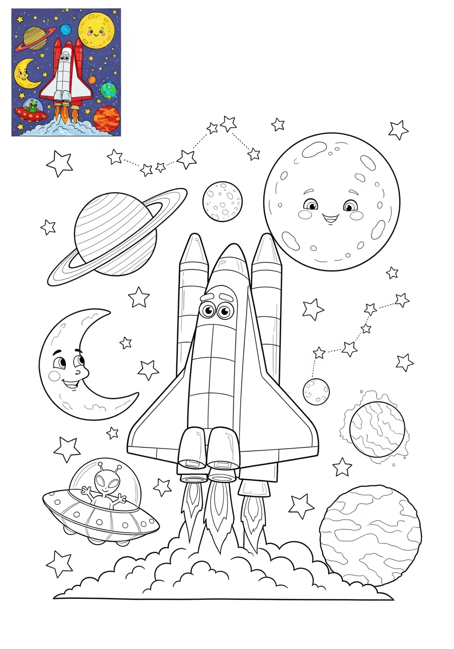 advanced vehicles Giao Thông Hàng Không space shuttle kids coloring page 1