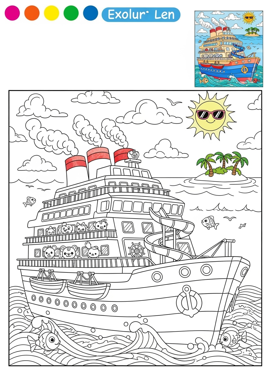 advanced vehicles Water Transport cruise ship kids coloring page 0