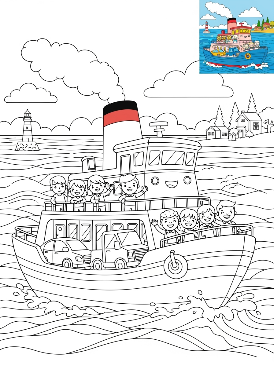 advanced vehicles Water Transport ferry kids coloring page 1