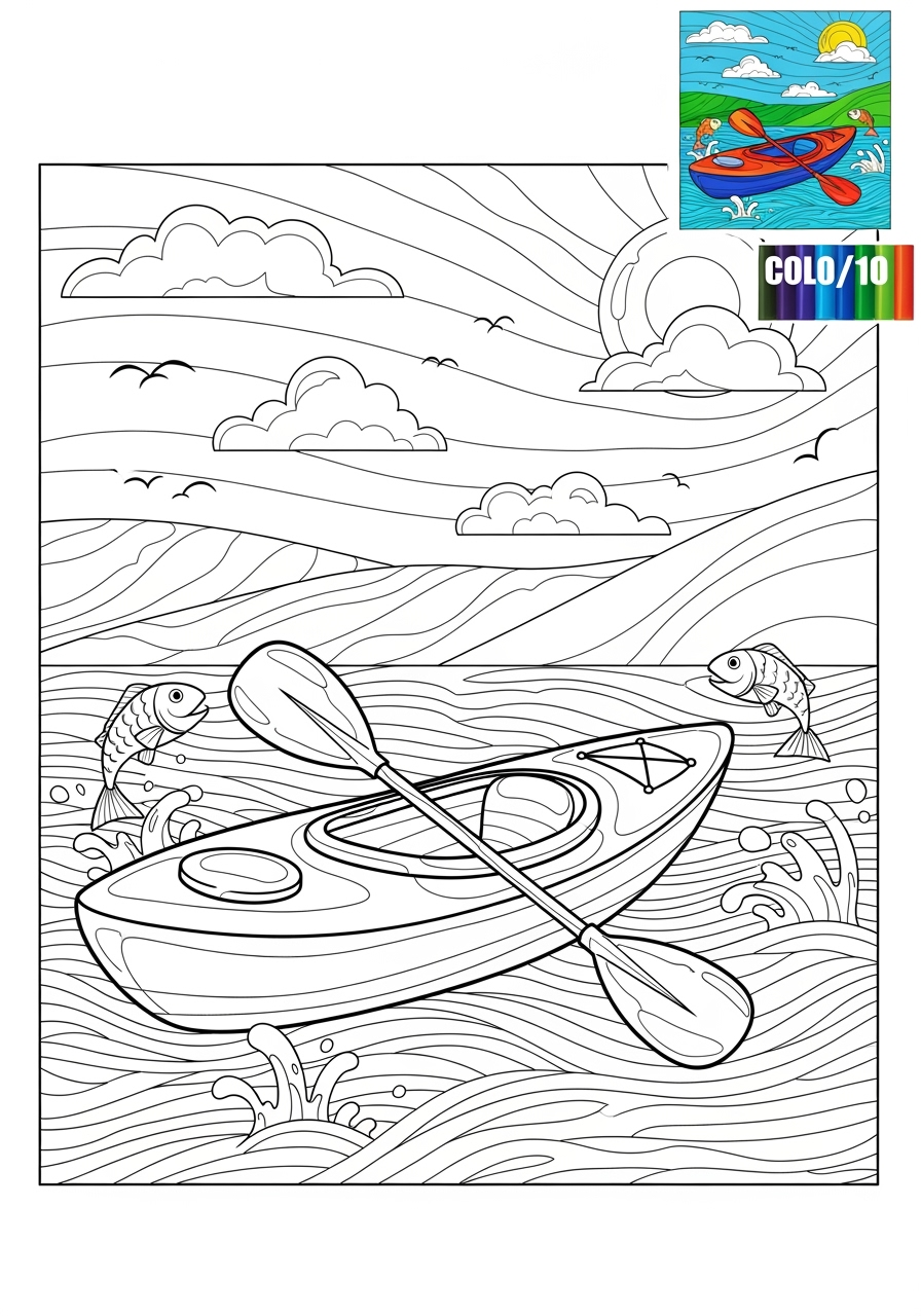 advanced vehicles Water Transport kayak kids coloring page 1