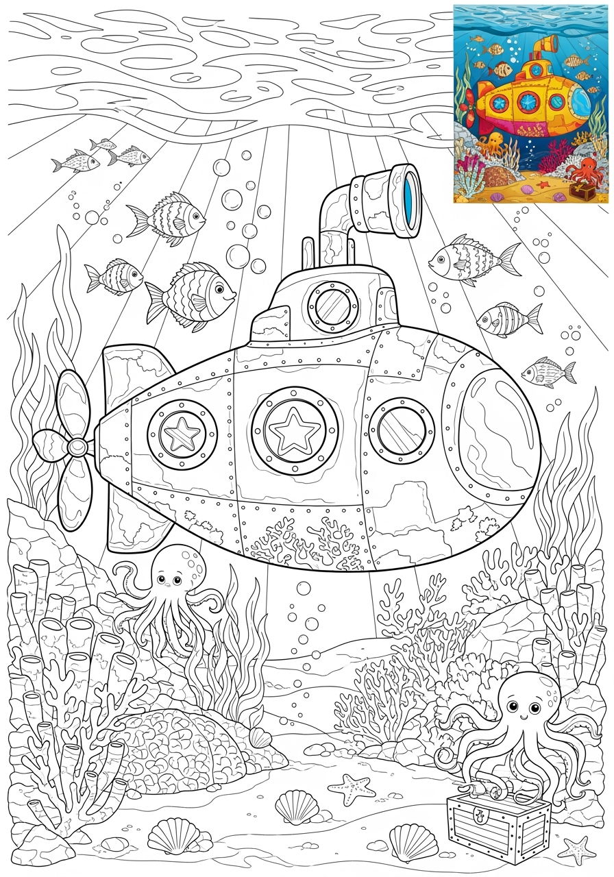 advanced vehicles Water Transport submarine kids coloring page 0