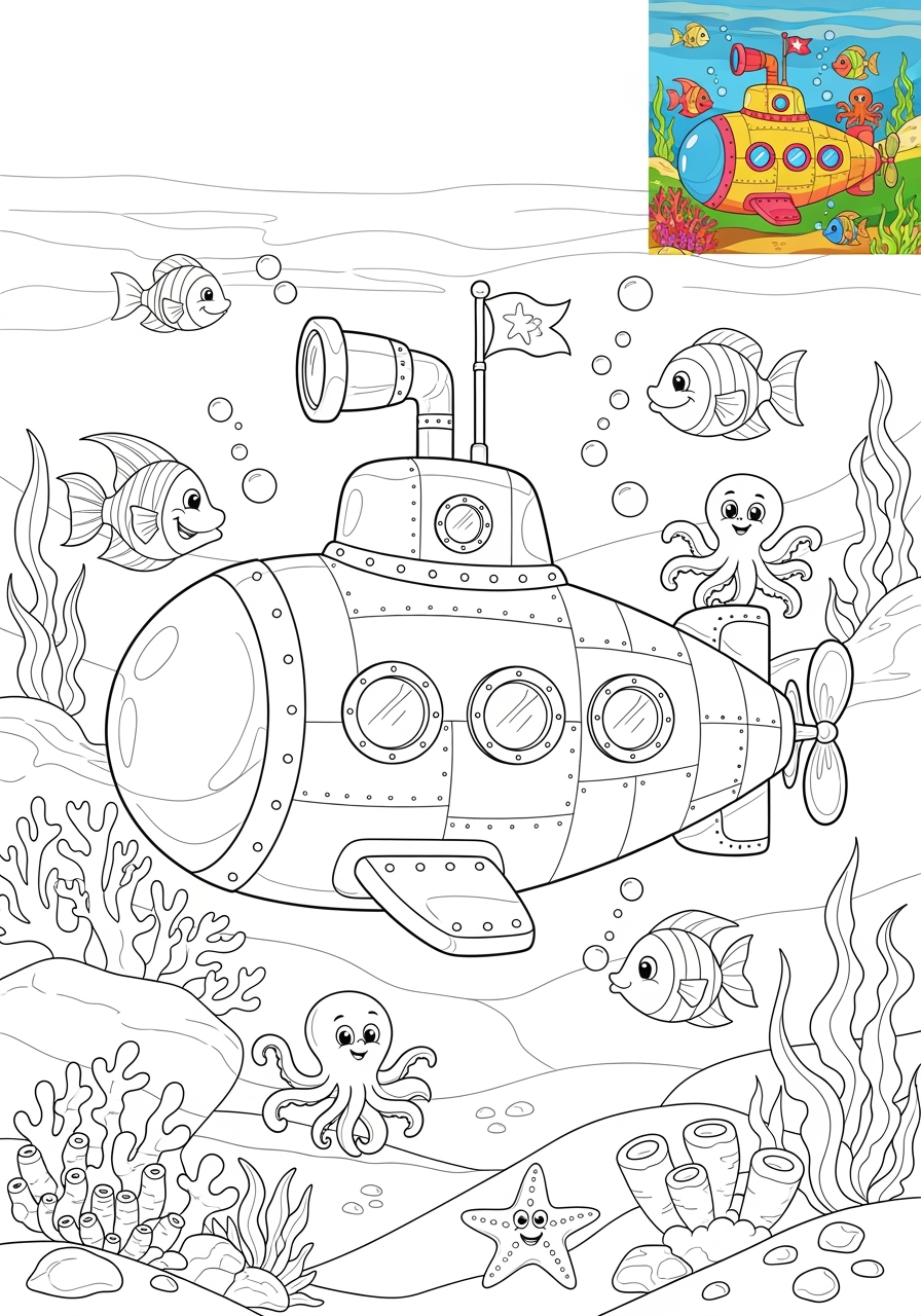 advanced vehicles Water Transport submarine kids coloring page 1