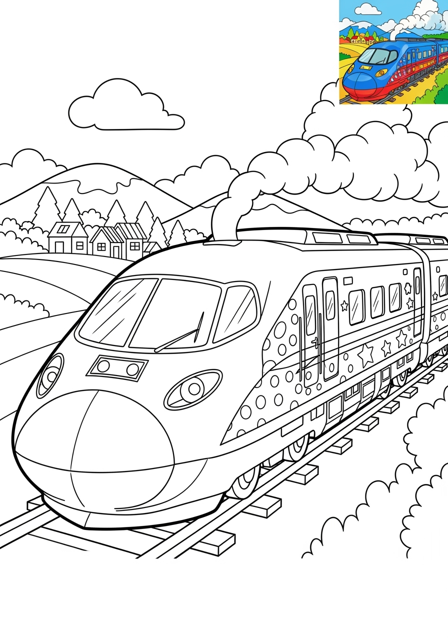 advanced vehicles Rail Transport bullet train kids coloring page 0