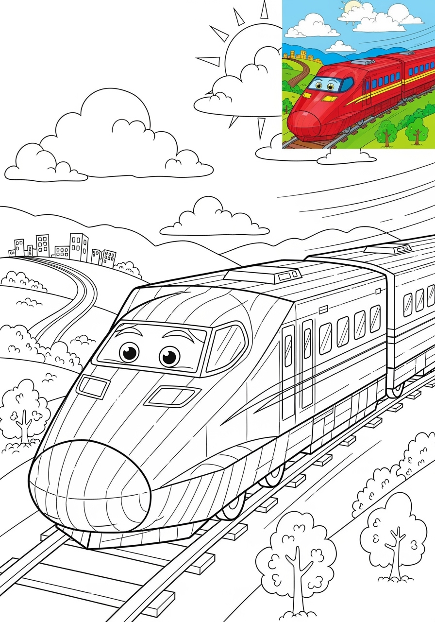 advanced vehicles Rail Transport bullet train kids coloring page 1