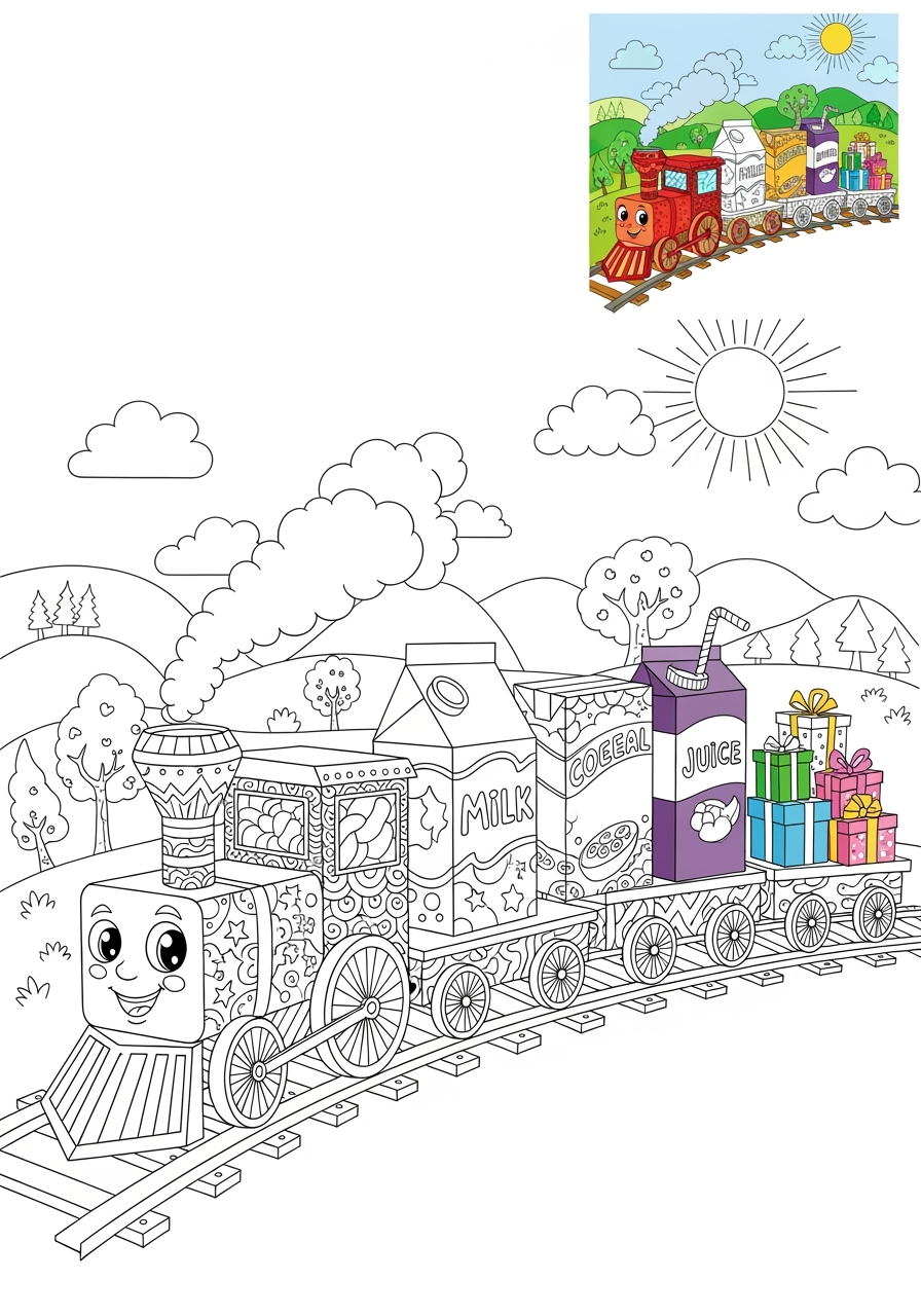 advanced vehicles Rail Transport freight train kids coloring page 0