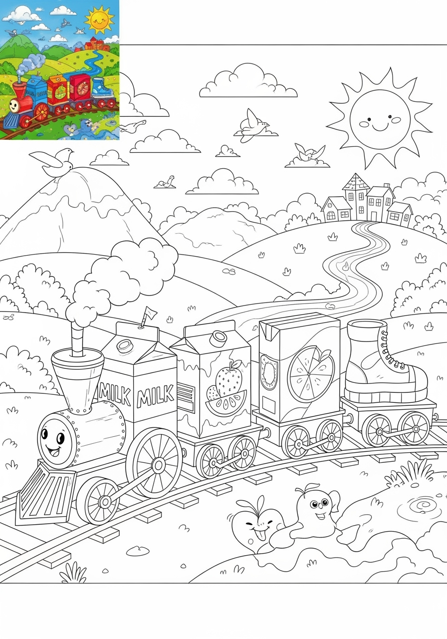 advanced vehicles Rail Transport freight train kids coloring page 1
