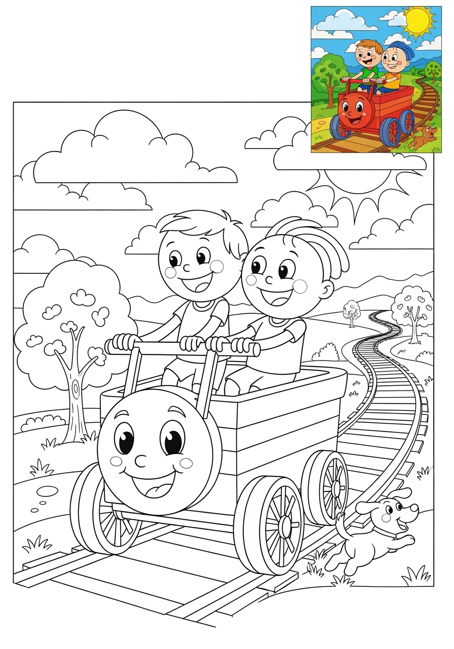 advanced vehicles Rail Transport handcar kids coloring page 1