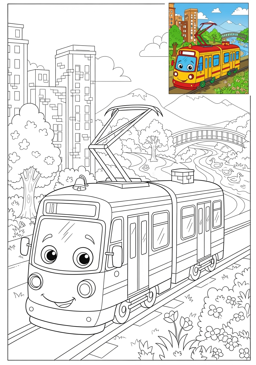 advanced vehicles Rail Transport light rail kids coloring page 1