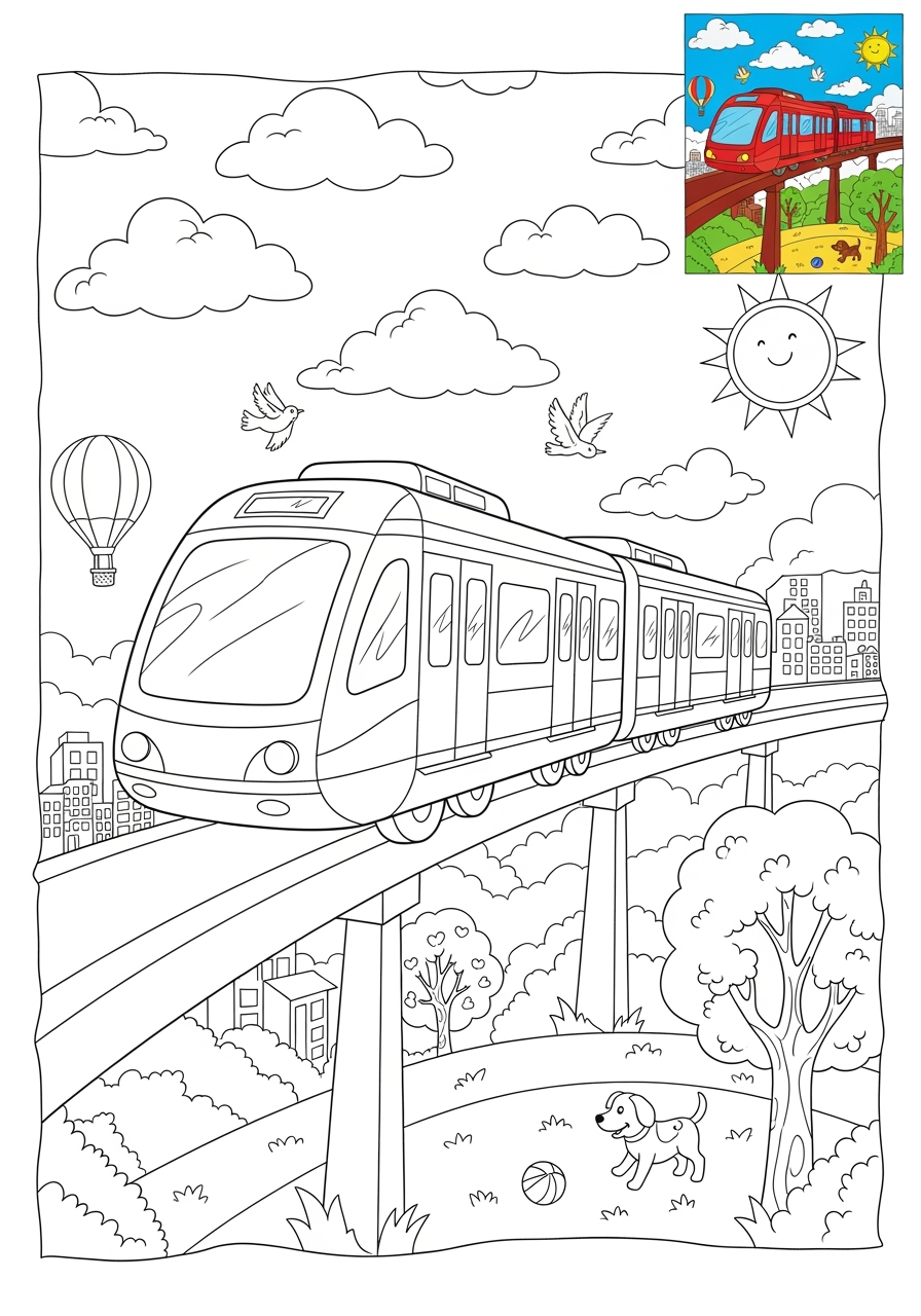 advanced vehicles Rail Transport monorail kids coloring page 1