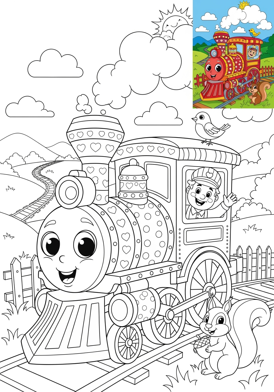 advanced vehicles Rail Transport steam engine kids coloring page 0