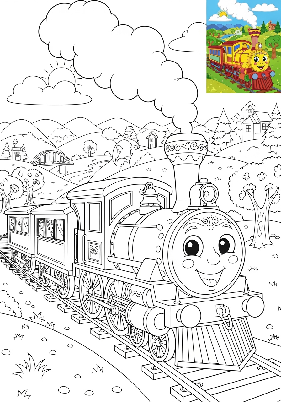 advanced vehicles Rail Transport steam engine kids coloring page 1
