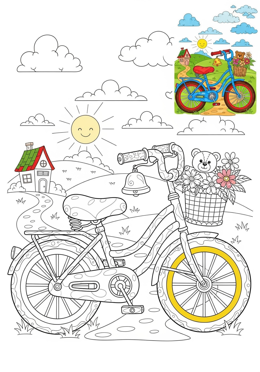 advanced vehicles Two-Wheelers bicycle kids coloring page 1