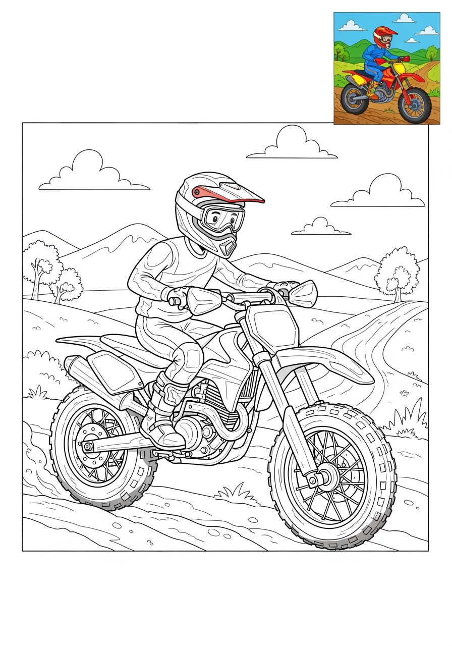 advanced vehicles Two-Wheelers dirt bike kids coloring page 1