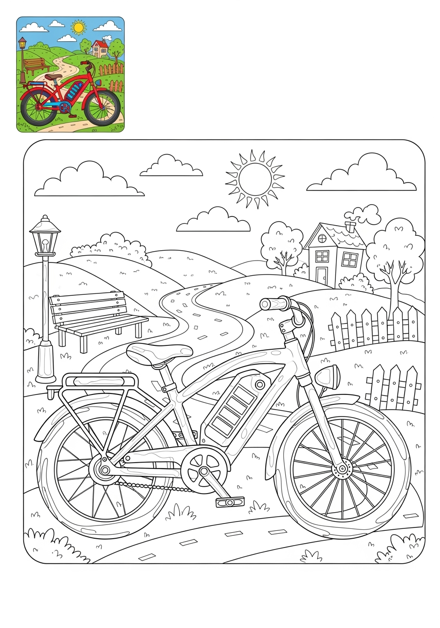 advanced vehicles Two-Wheelers electric bike kids coloring page 1