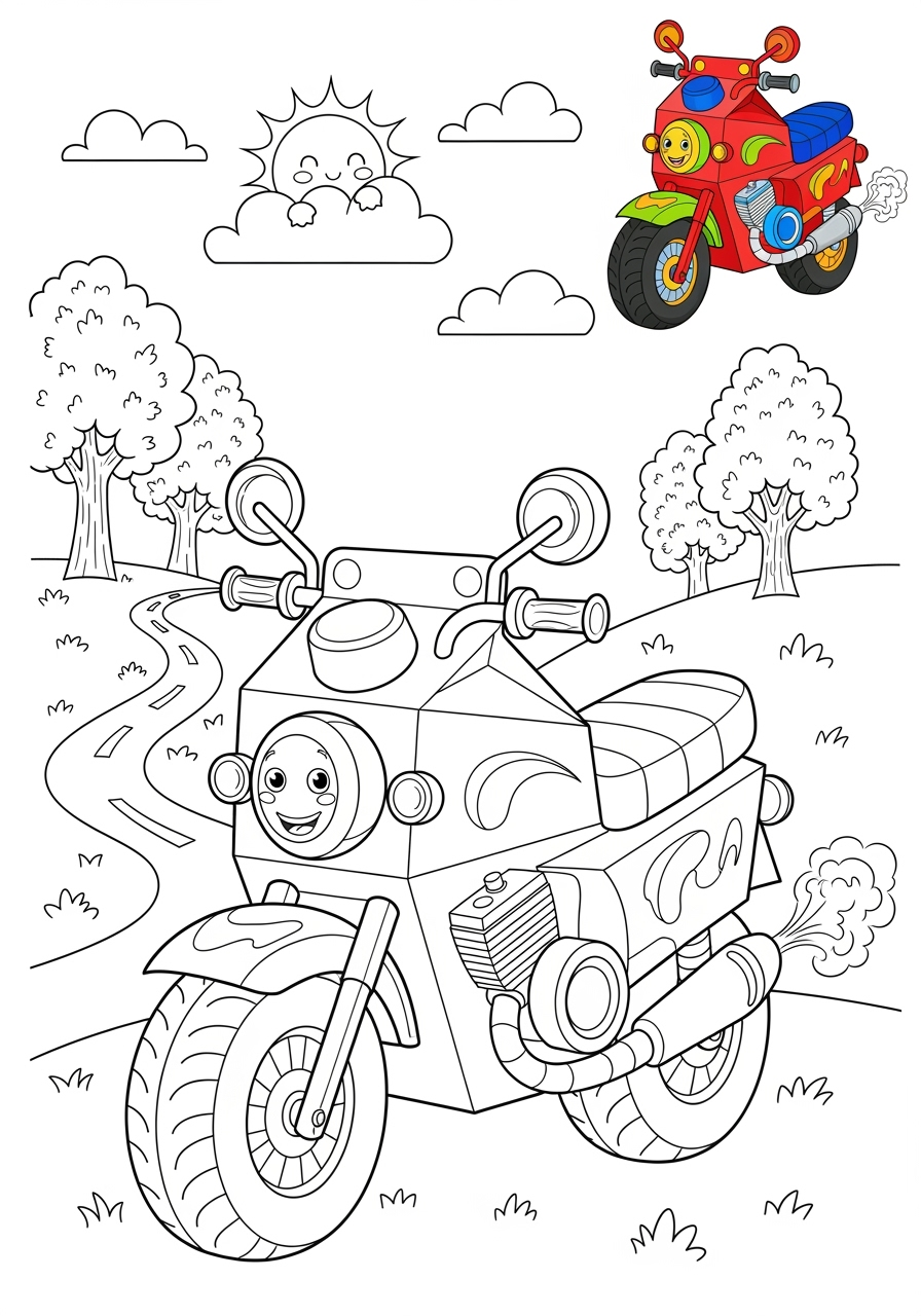 advanced vehicles Two-Wheelers motorcycle kids coloring page 0