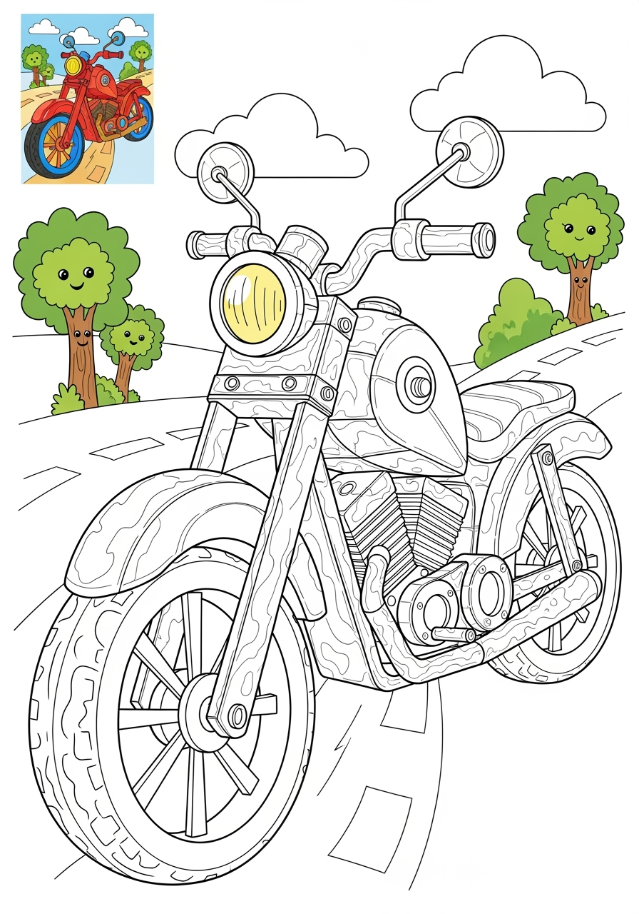 advanced vehicles Two-Wheelers motorcycle kids coloring page 1
