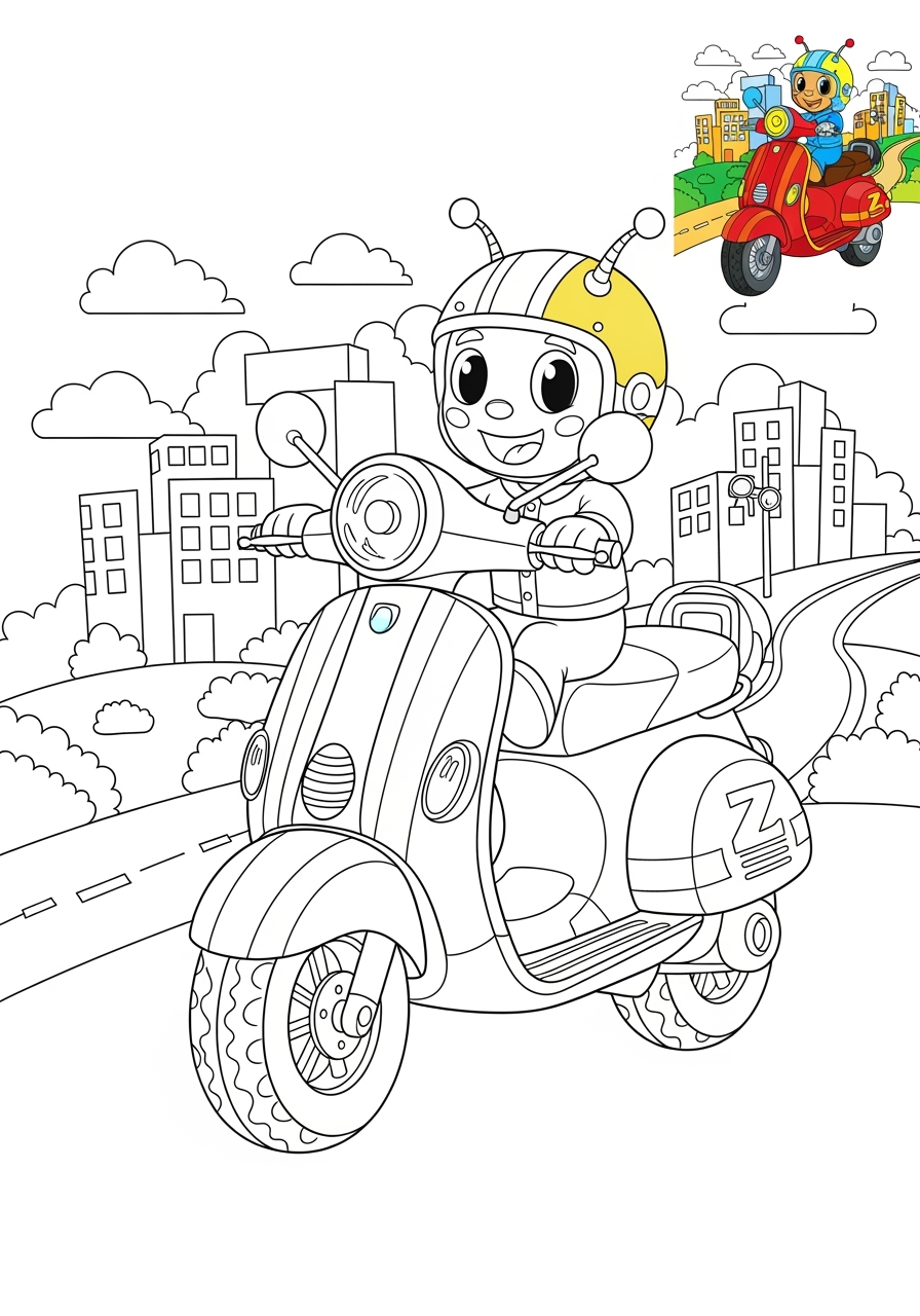 advanced vehicles Two-Wheelers scooter kids coloring page 0