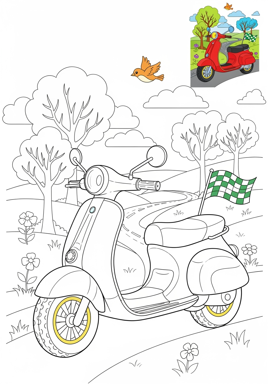 advanced vehicles Two-Wheelers scooter kids coloring page 1