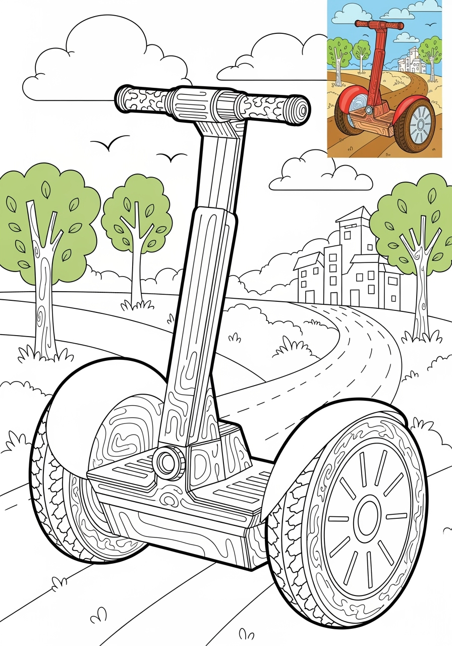 advanced vehicles Two-Wheelers segway kids coloring page 1