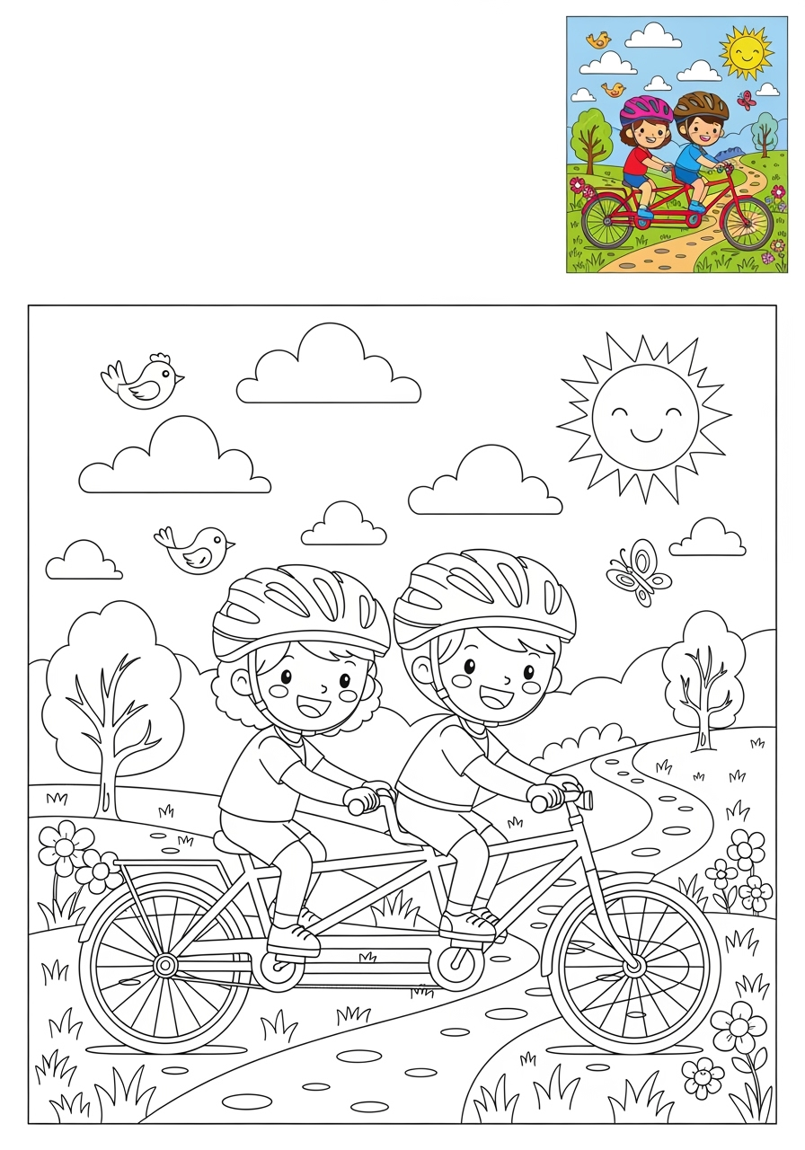 advanced vehicles Two-Wheelers tandem bike kids coloring page 0
