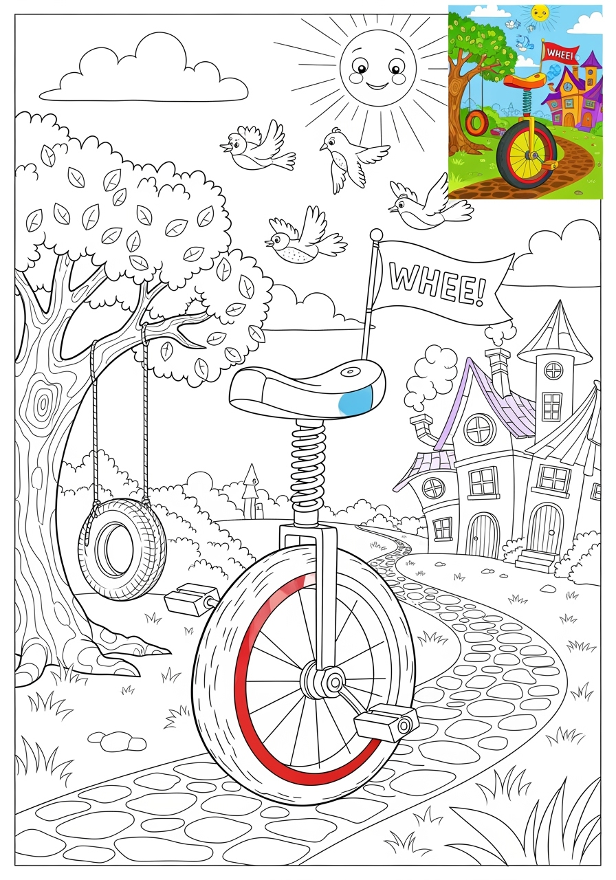 advanced vehicles Two-Wheelers unicycle kids coloring page 1