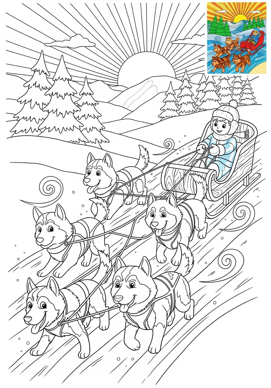 advanced vehicles Special Vehicles dog sled kids coloring page 0