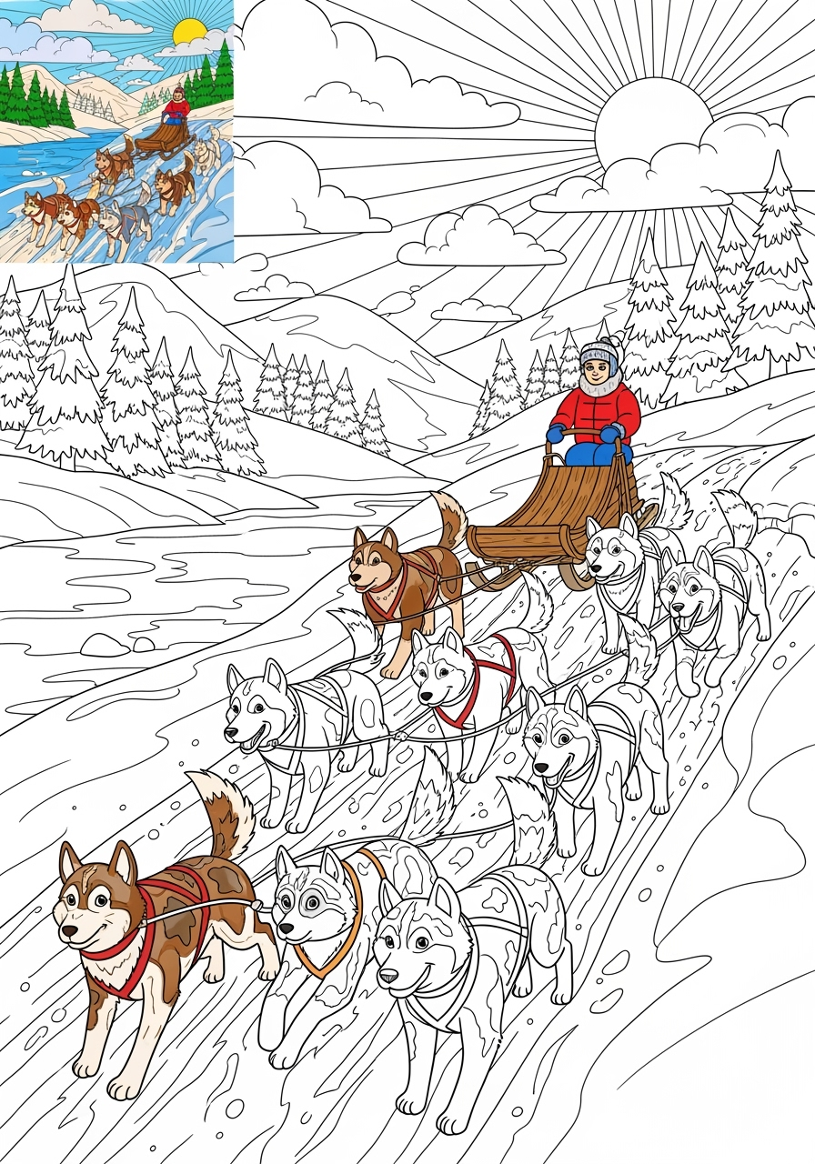advanced vehicles Special Vehicles dog sled kids coloring page 1