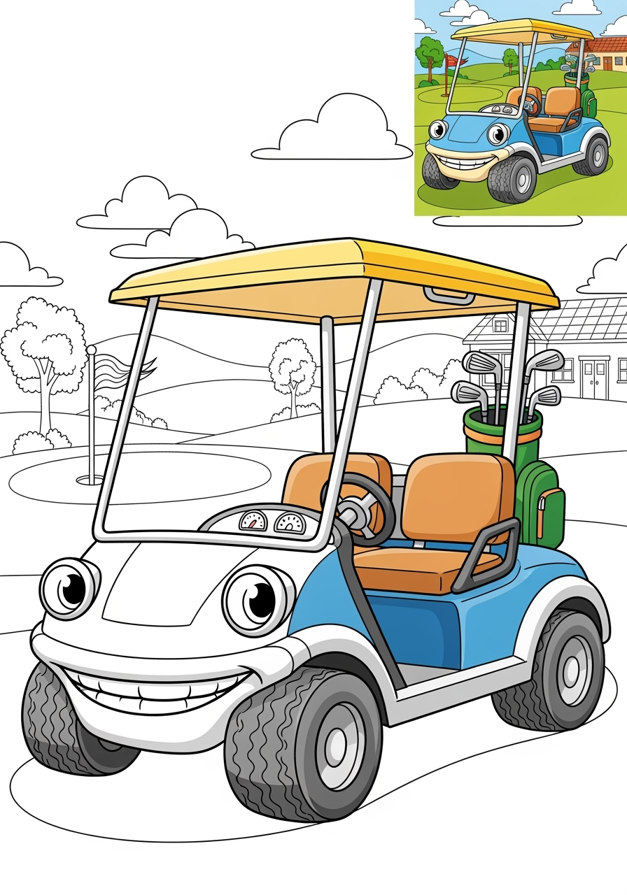 advanced vehicles Special Vehicles golf cart kids coloring page 1