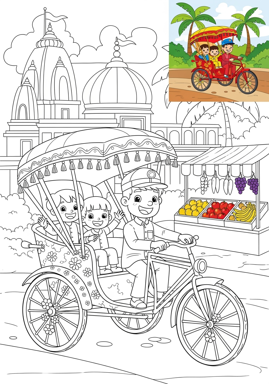 advanced vehicles Special Vehicles rickshaw kids coloring page 1