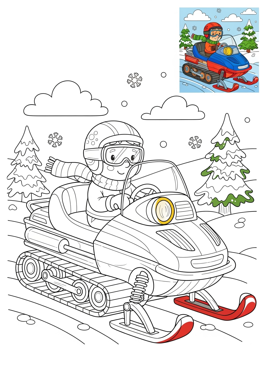 advanced vehicles Special Vehicles snowmobile kids coloring page 1