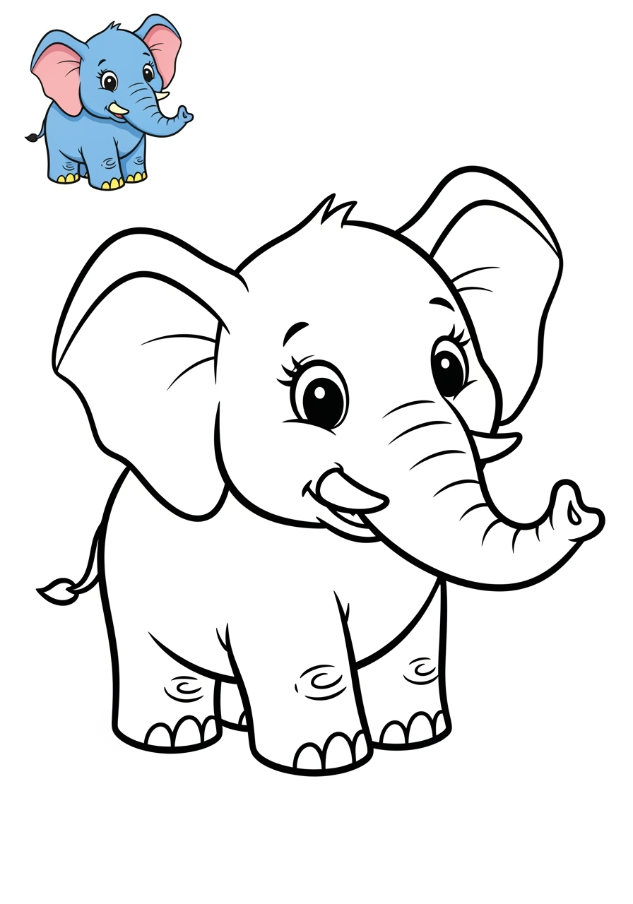easy animals Mammals (Common) elephant kids coloring page 0